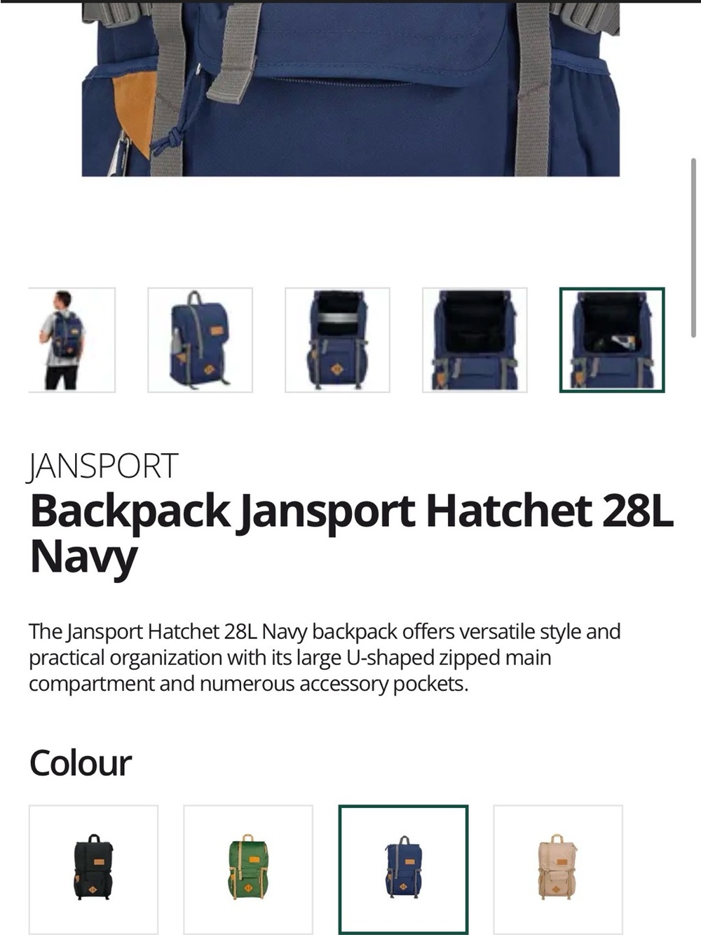 JanSport Hatchet 28L Backpack, Navy, One Size, New